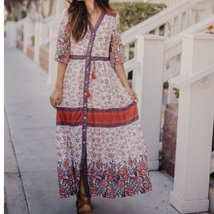 Boho Ivory Floral Maxi Dress New with Tags